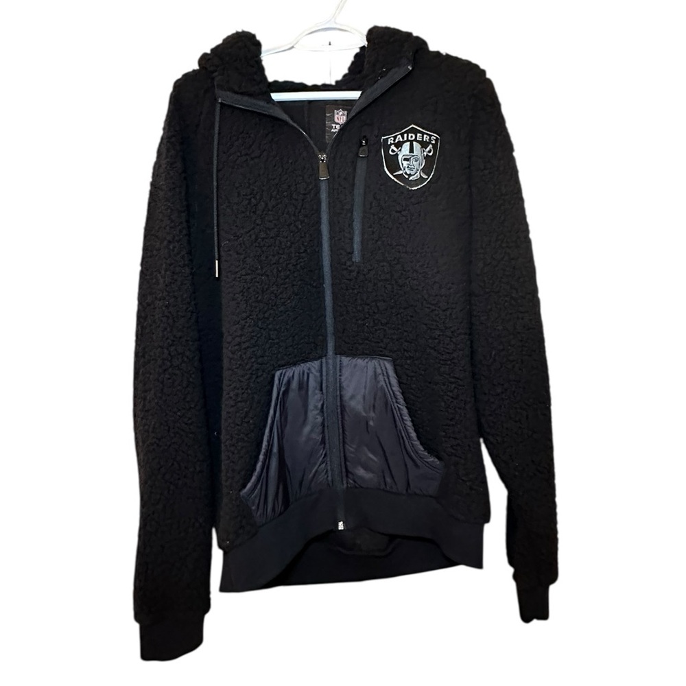 NFL Raiders Medium Full Zip Hooded Black Sherpa Jacket